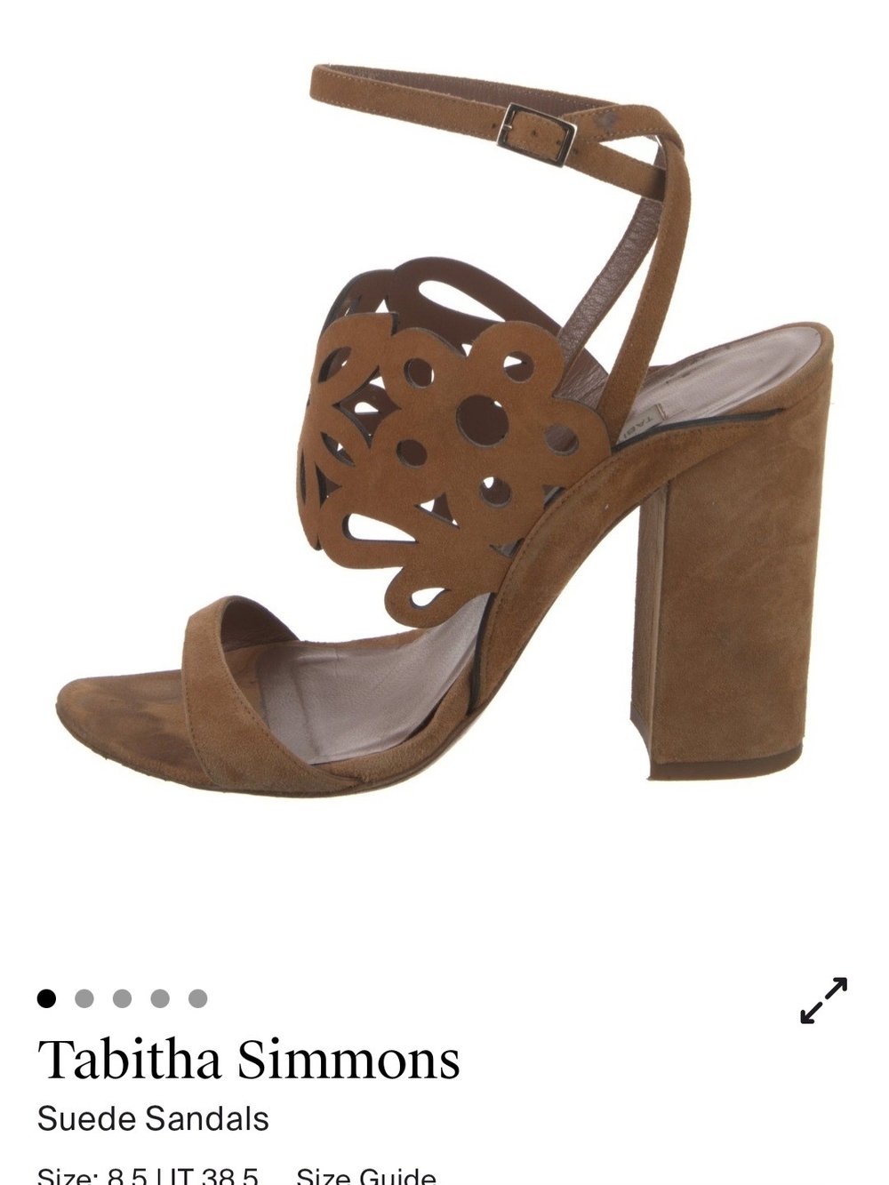 Tabitha Simmons Tan Suede Laser-Cut Block Heel Sandals